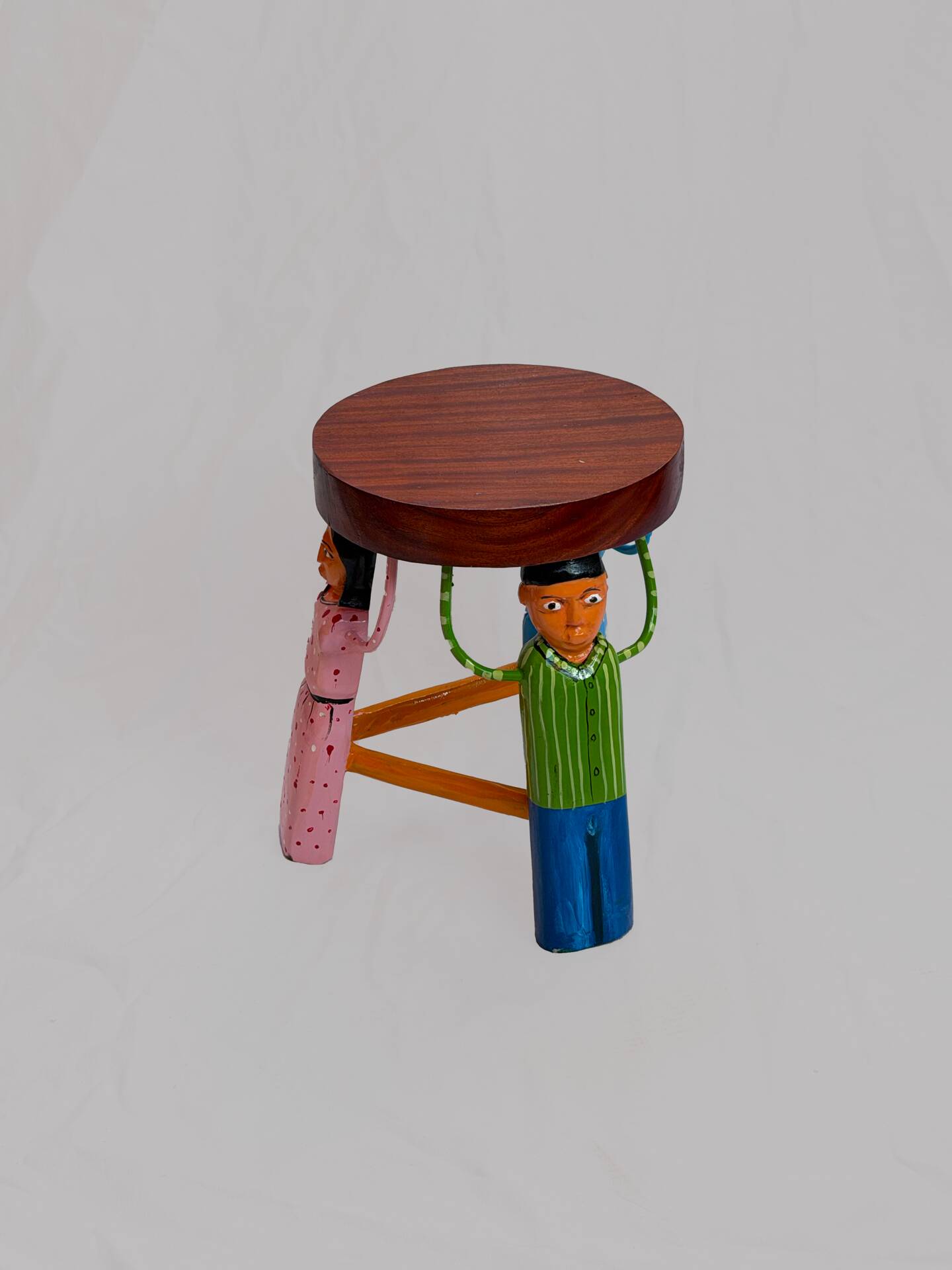 African stool carved and hand-painted – Unique piece from Burkina.