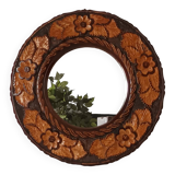 Round vintage carved wooden mirror