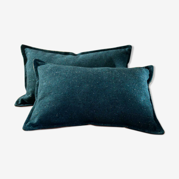 Coussins laine bleu chiné