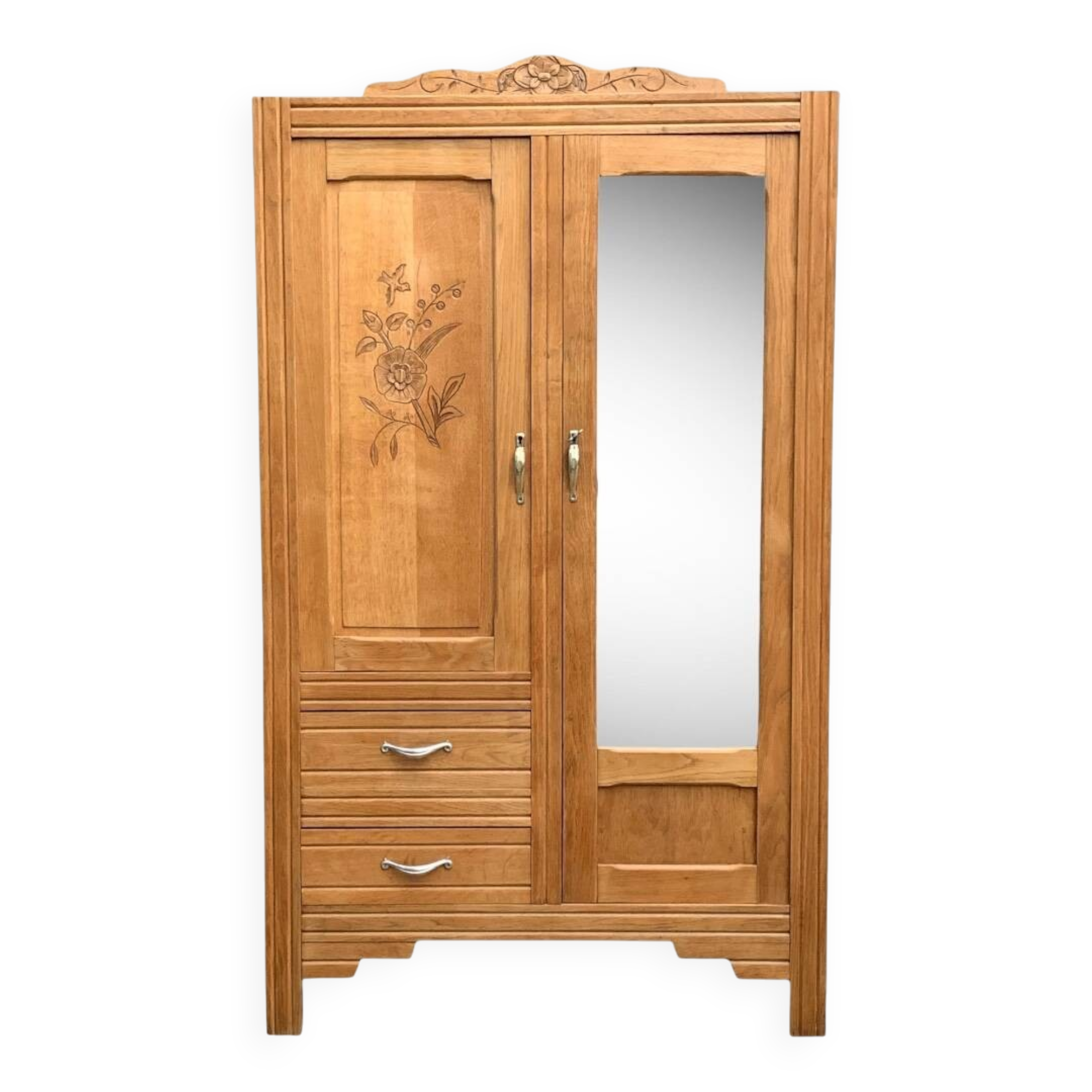 Parisian art deco hotel wardrobe in solid raw oak 1930