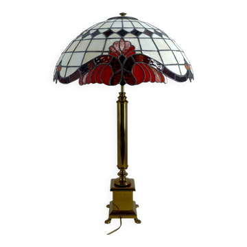 Importante lampe  de style Tiffany, Bronze et vitrail – XXe siècle