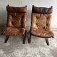 Siesta armchair by Ingmar Relling with ottoman — bentwood dark brown frame, cognac leather