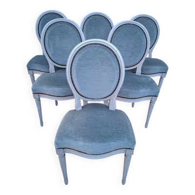 6 chaises médaillon patinées style Louis XVI