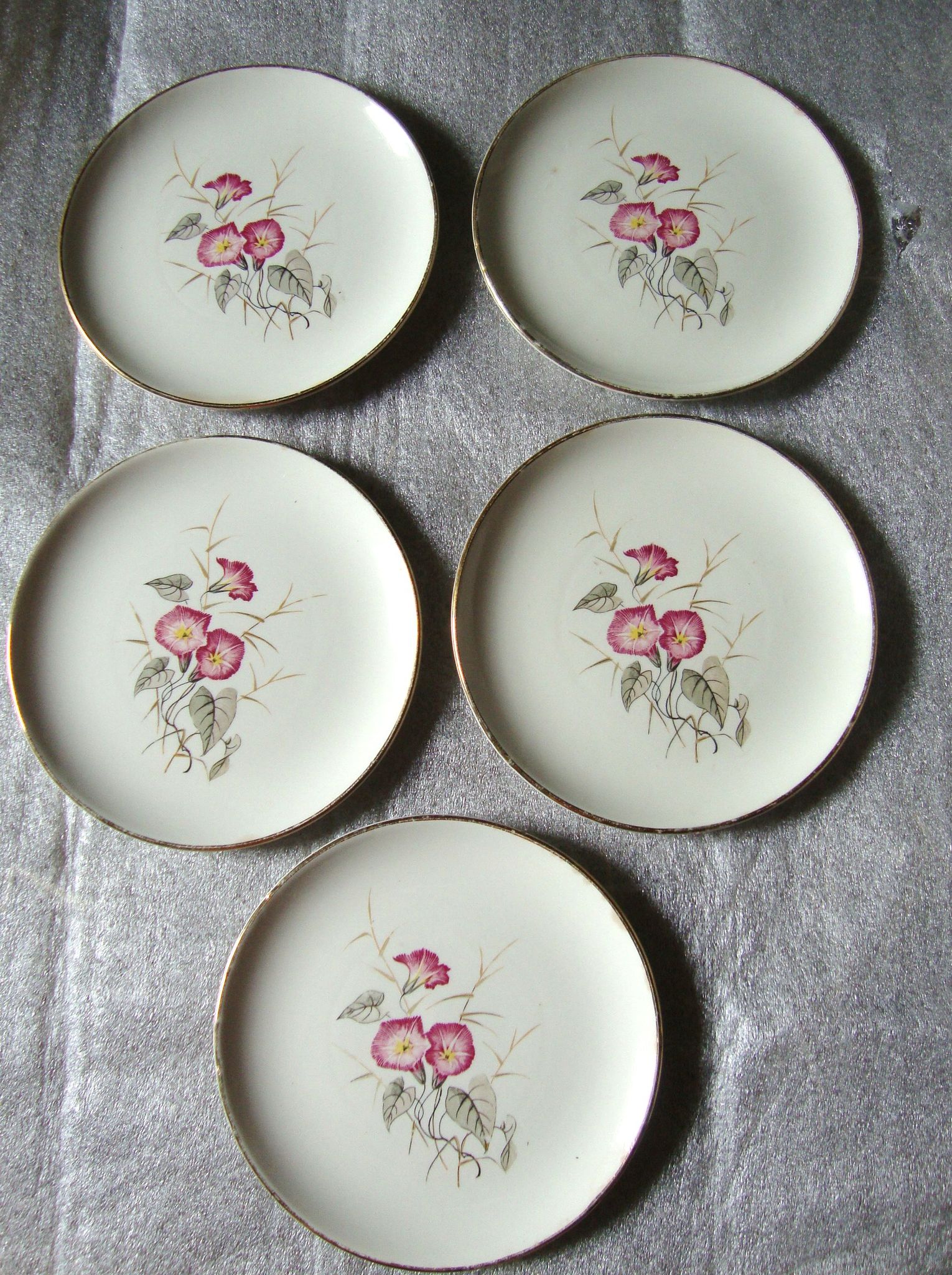 5 Assiettes à dessert Gien à décor " Liseron "