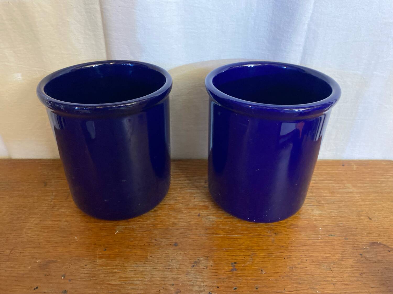 Pair of emile henry blue ceramic coolers vintage tableware