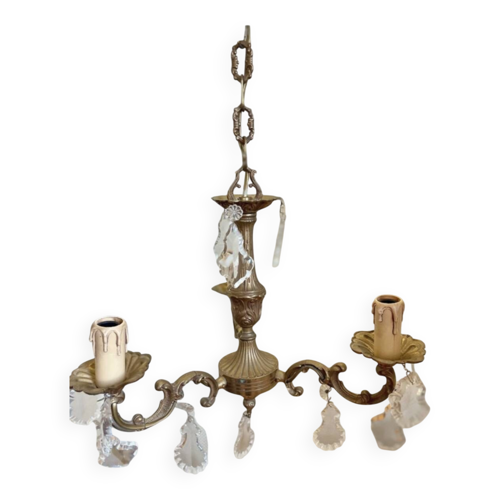Lustre en bronze ancien pampilles