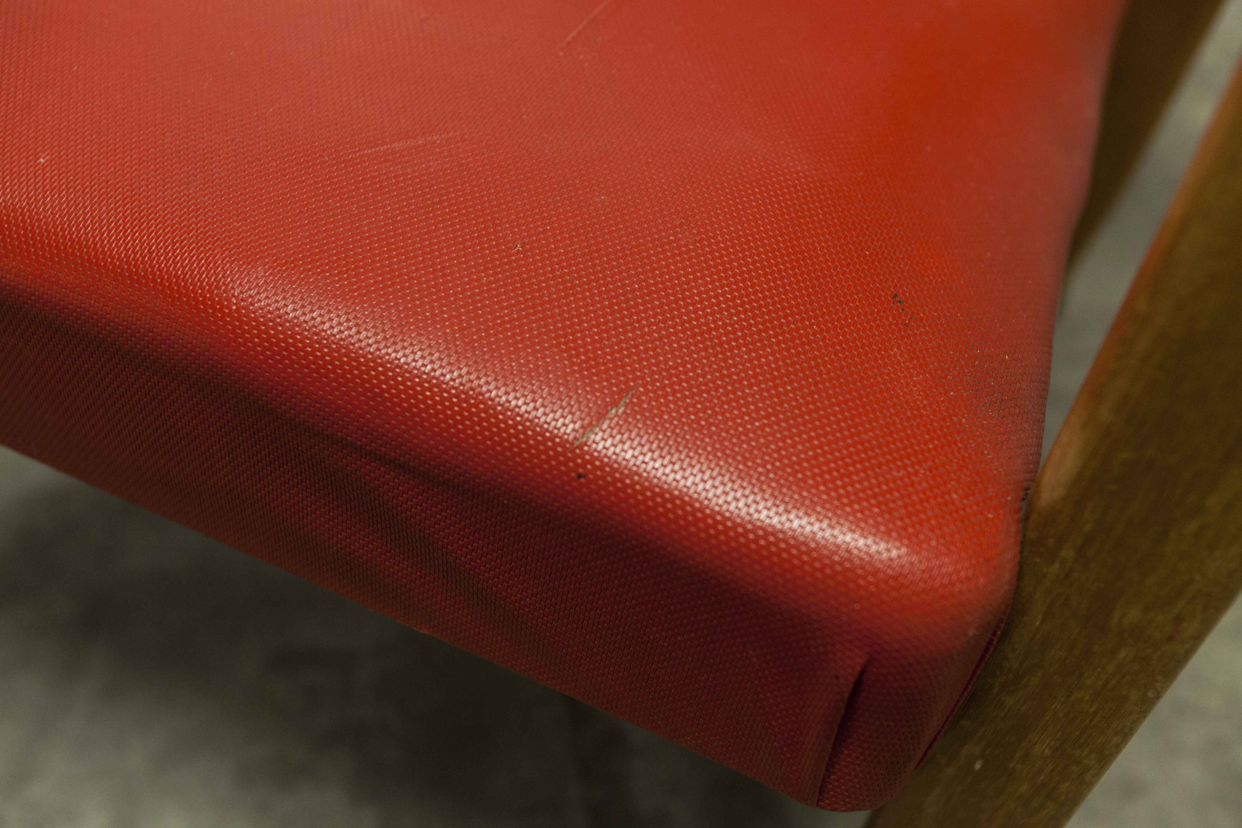 Bow wood armchair by Hugues Steiner 1960 red