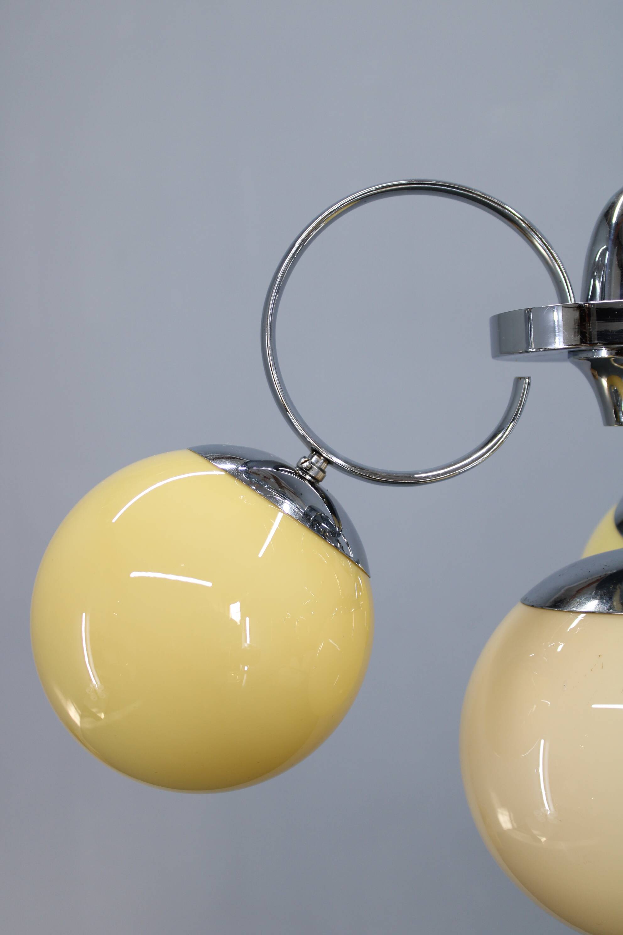 Chandelier en chrome et en verre champagne Art Déco, Tchécoslovaquie, années 1930