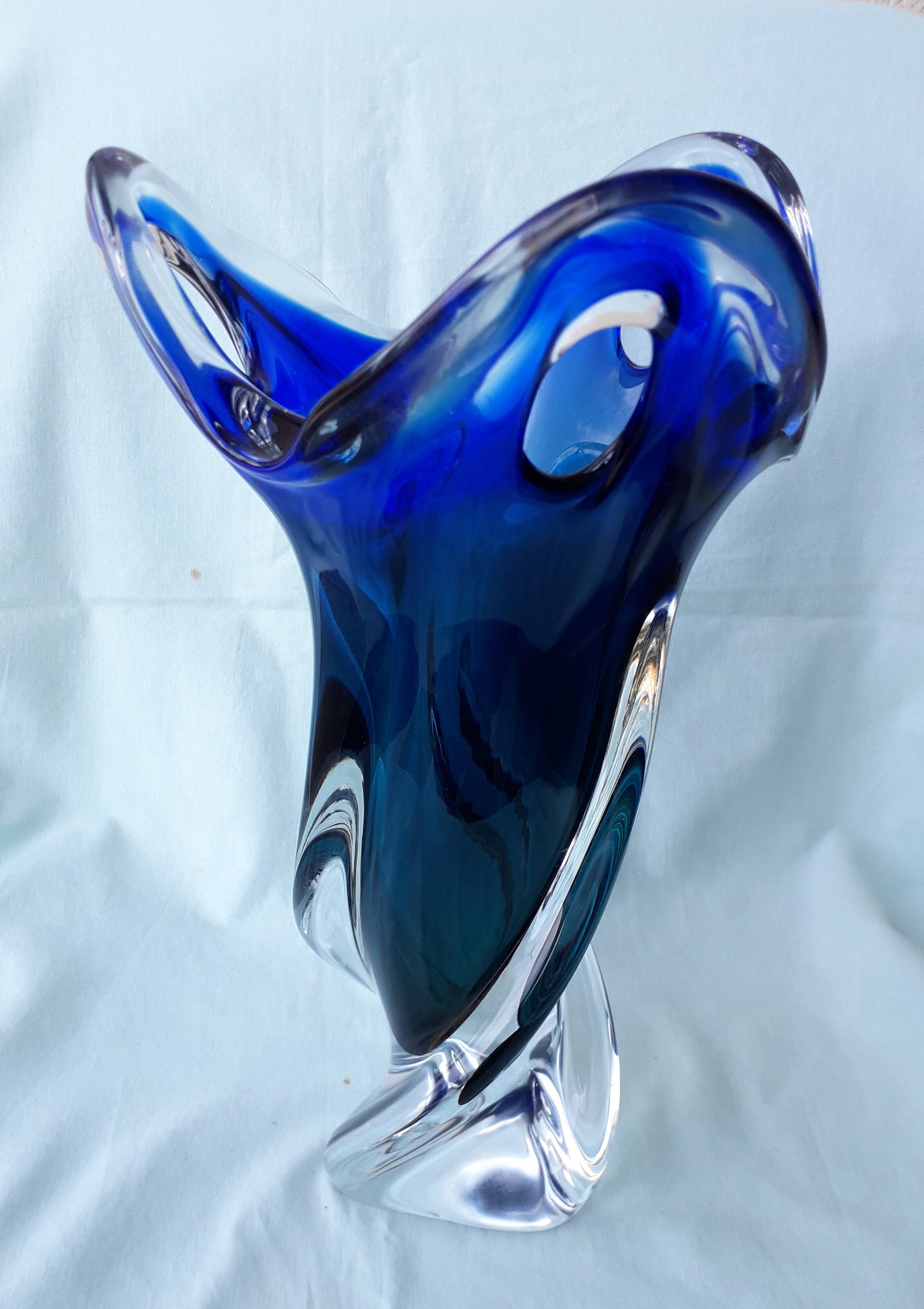 Blue glass vase in Murano style