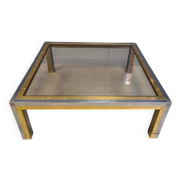 Table basse vintage en chrome et laiton dans le style de Romeo Rega, années 1970.