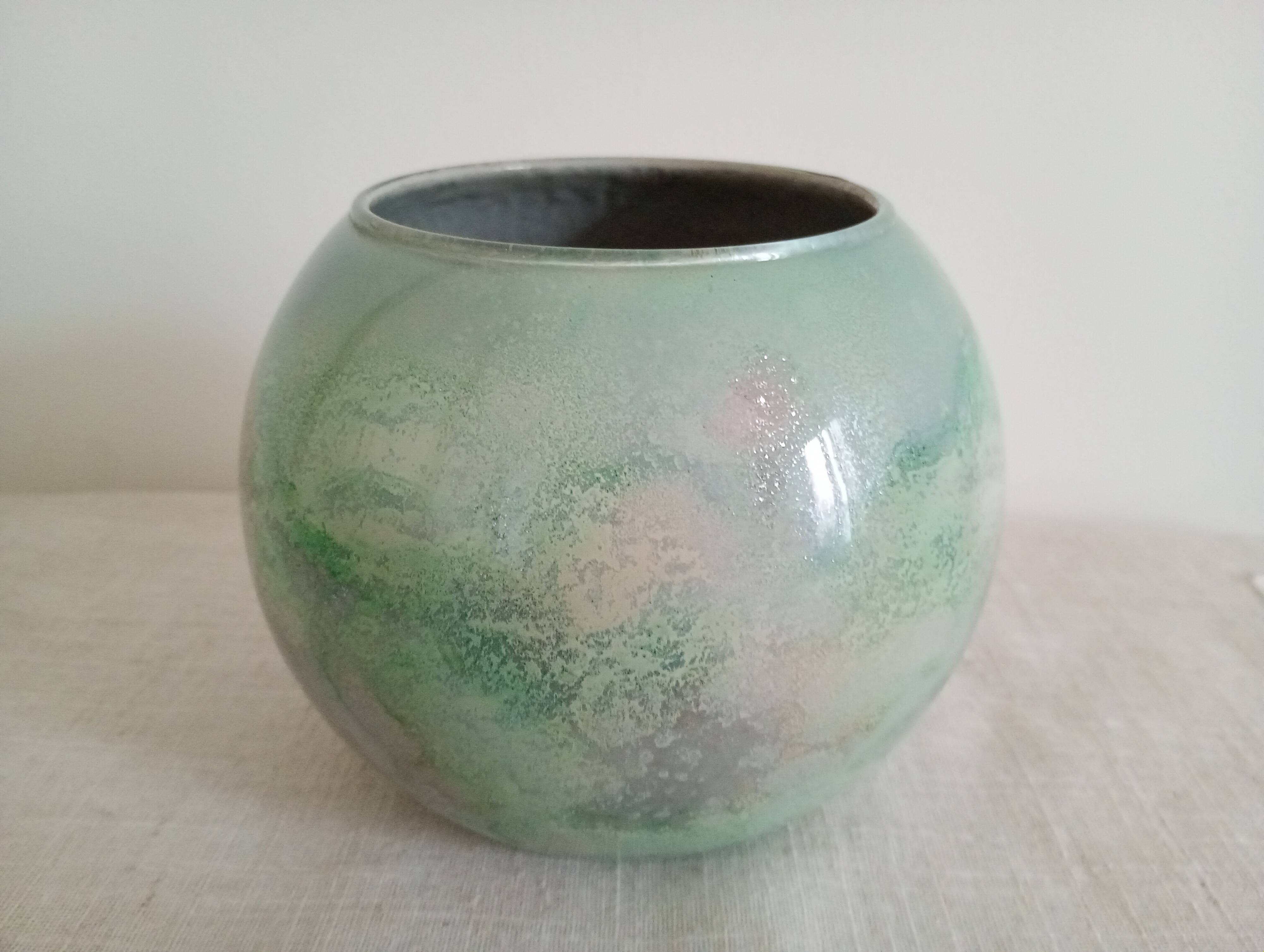 glossy glass round vase signed Jean Noel Bouillet