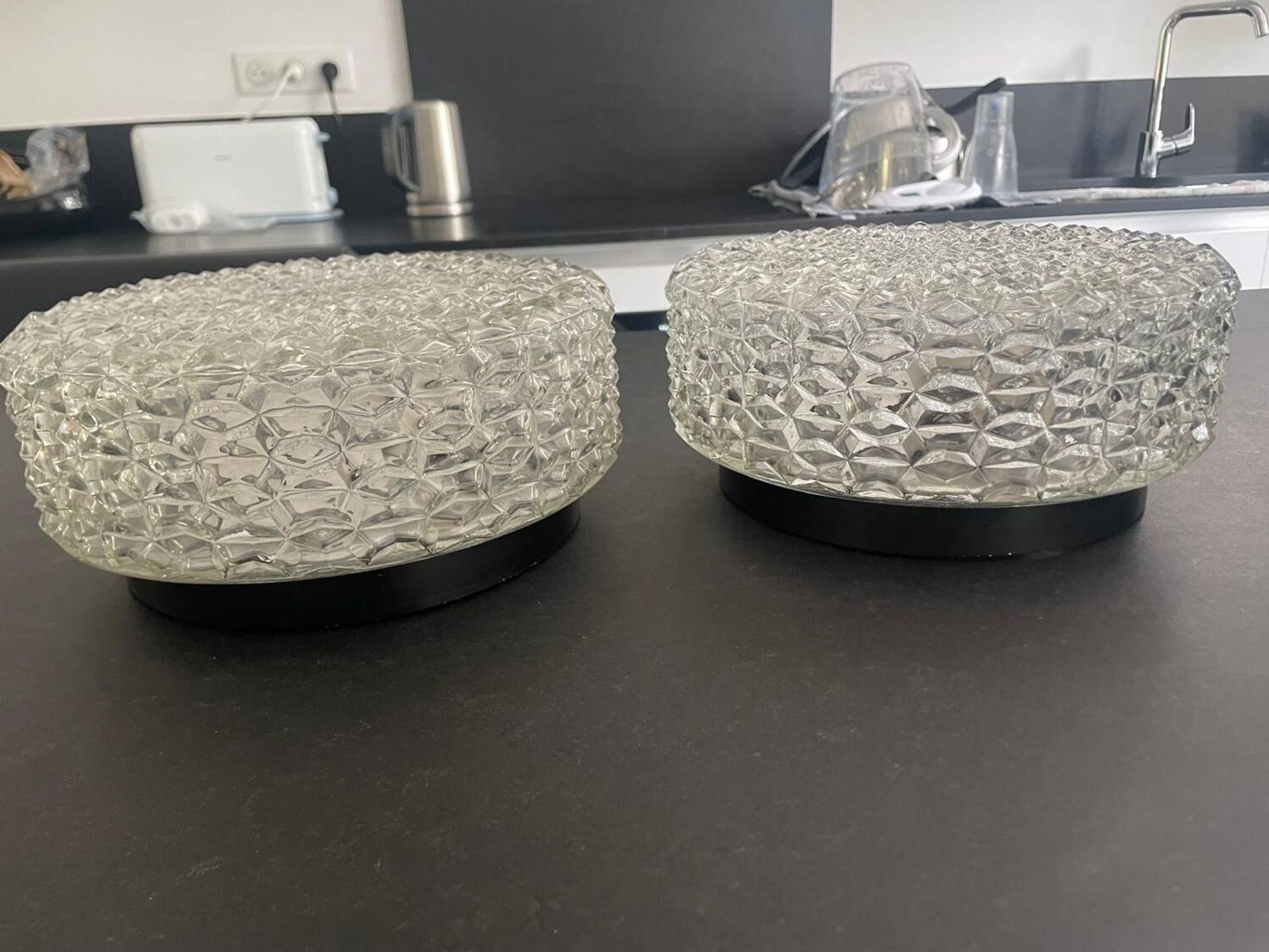 Pair of ceiling lights RZB moulded glass 1960. Germany