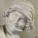 Alabaster bust of a young girl with a turtleneck, signed Caloni, Italy circa 1900