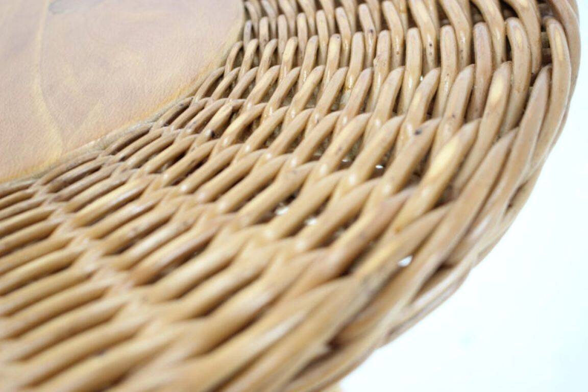 1970s Czech Wicker and Wood Side Table by Jan Kalous for ÚLUV