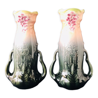 Pair of art nouveau slip vases