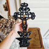 Bénitier crusifix en fonte noir et doré