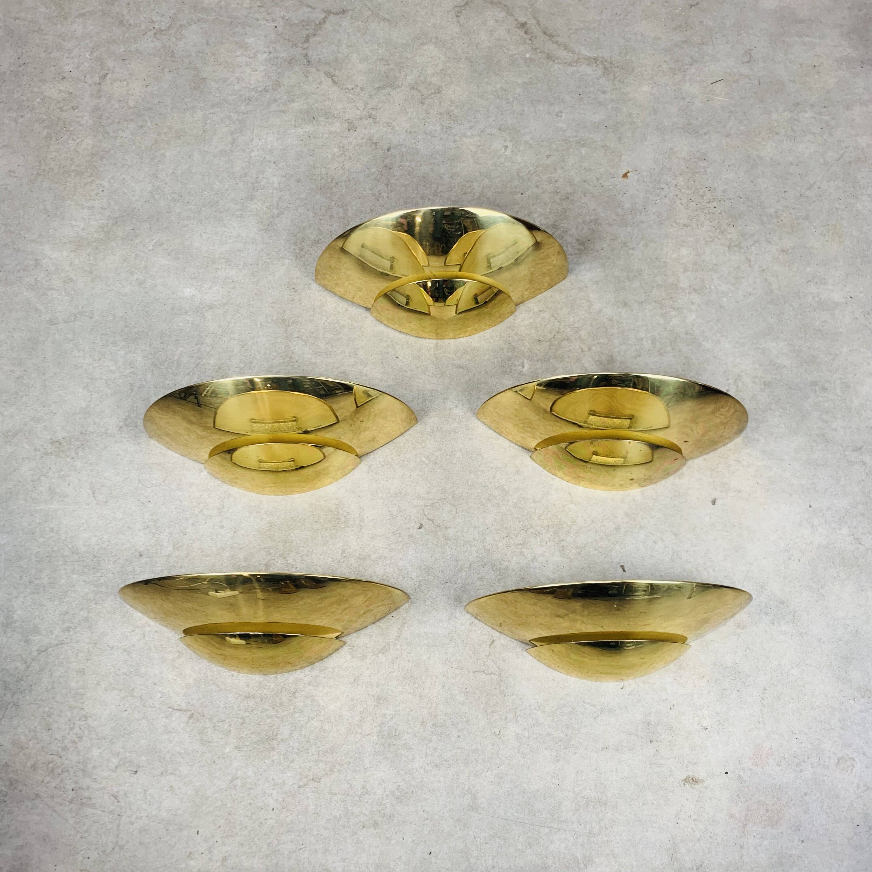 5 half moon brass wall lights Hollywood Regency style by Egoluce