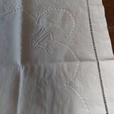 Drap ancien brodé parure deux taies lin 235 X 305 cm monogramme NC