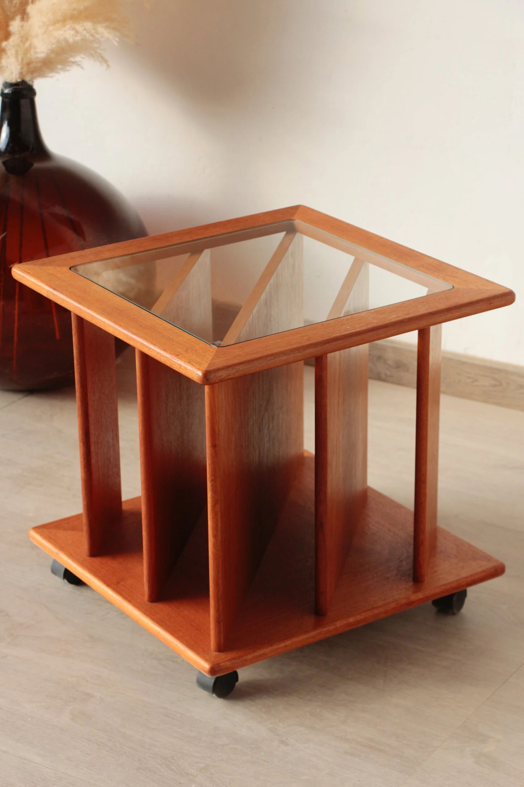 Vintage G Plan teak side table – magazine rack & wheels (1960s)