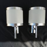 Pair of chrome design wall lights and vintage white hat 1970