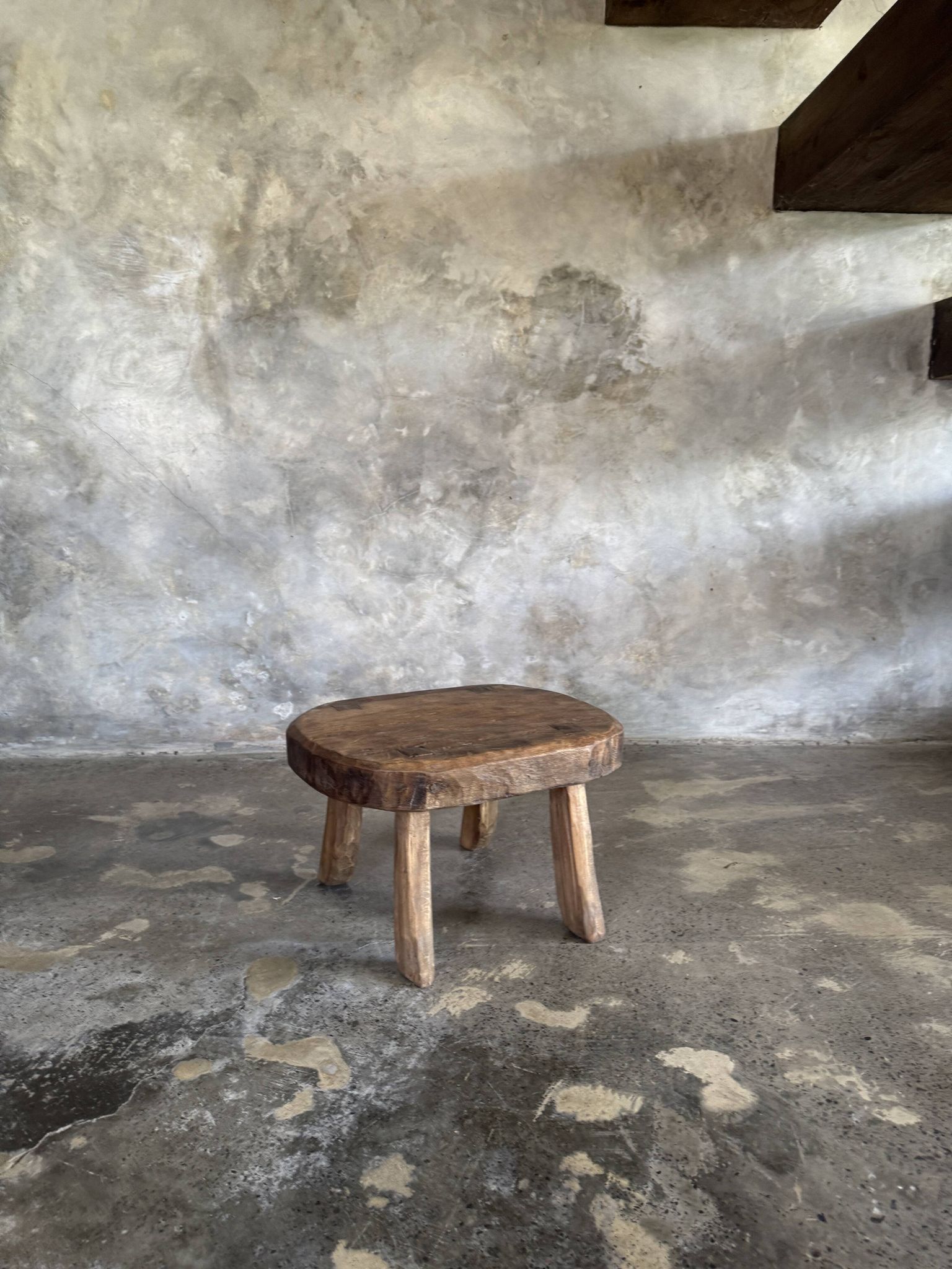 Small stool, oval solid teak accent stool with a two-tone seat.