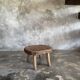 Small stool, oval solid teak accent stool with a two-tone seat.