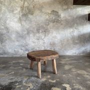 Small stool, oval solid teak accent stool with a two-tone seat.