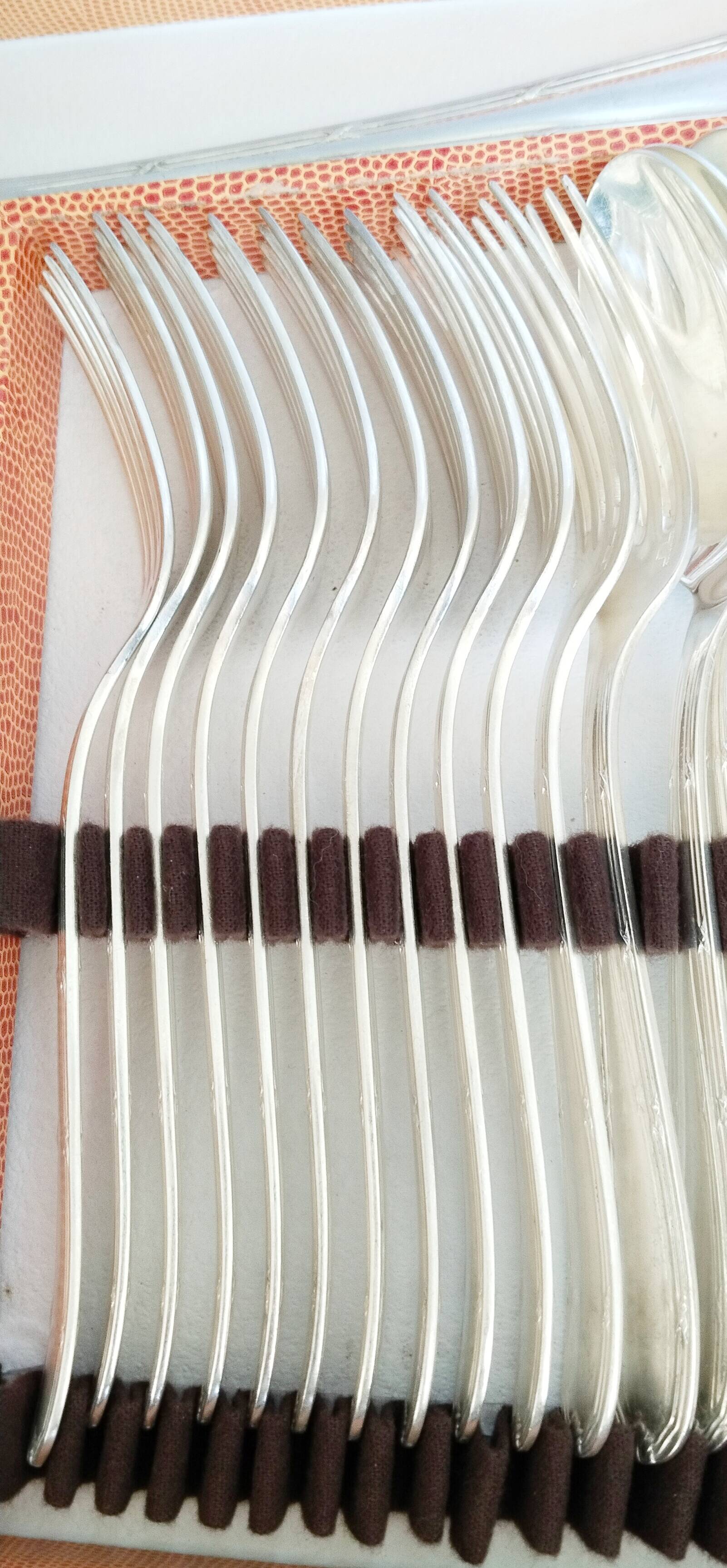 Silver cutlery set, Alfenide, ribbon decoration