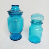 Set of 2 blue glass apothecary jars