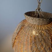 Wicker organic modern pendant lamp with overlapping petal shade, late 20th century