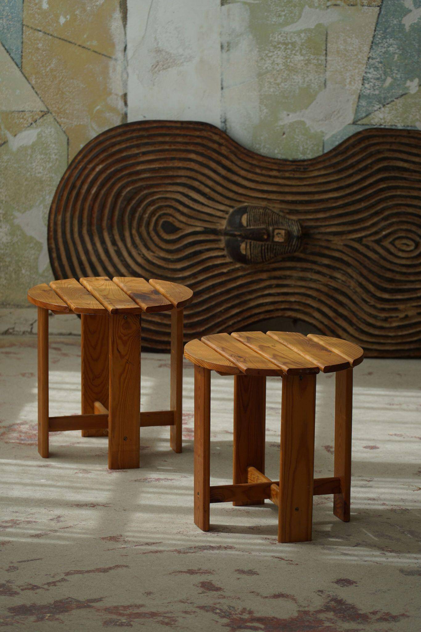 Pair of pine stools by a Swedish cabinetmaker, mid-century, 1960s.