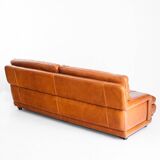 Vintage three-seater leather sofa. Edition by Roche Bobois. France, 70s-80s