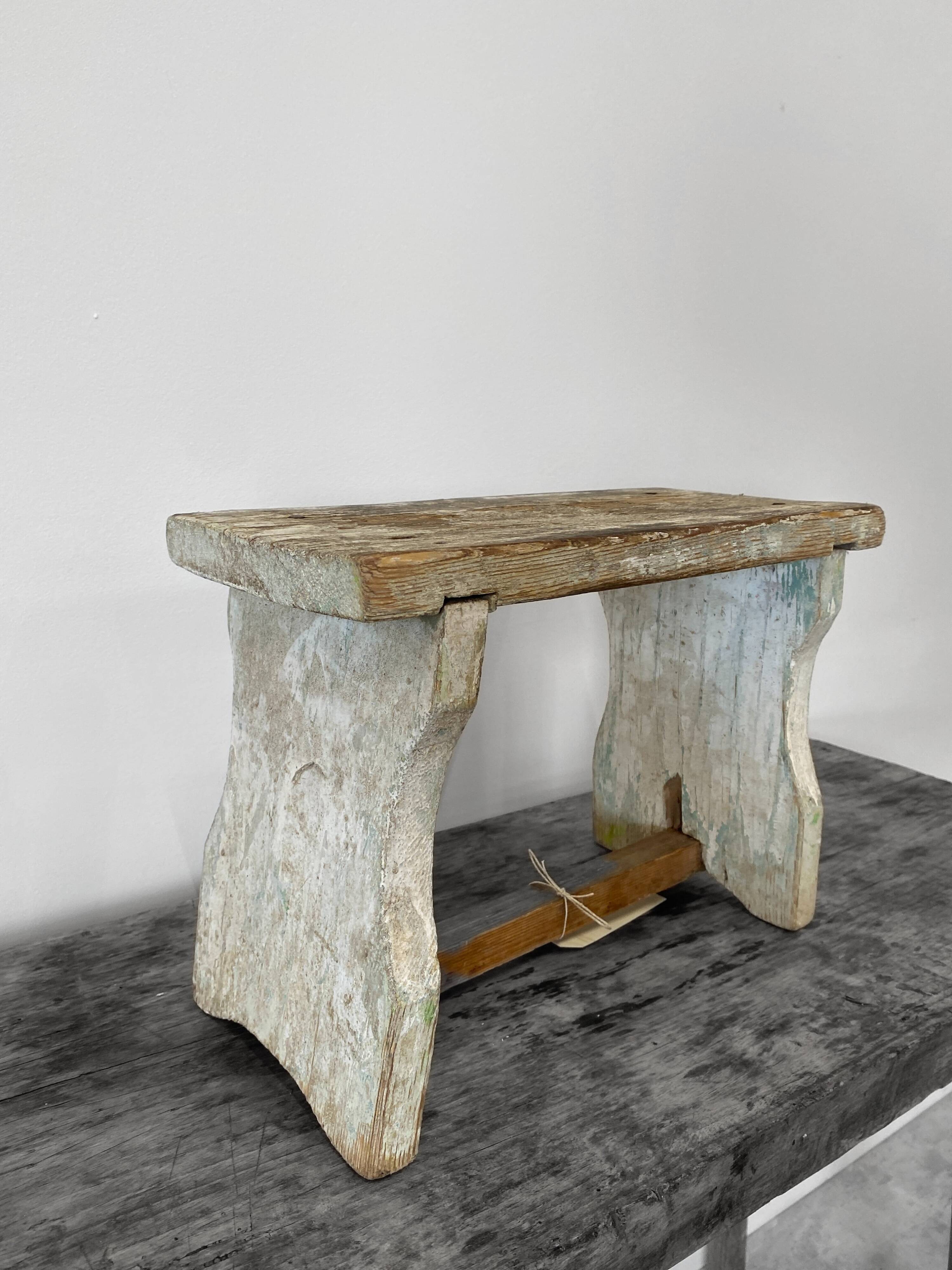 Small stool or Hungarian bench in pastel blue.