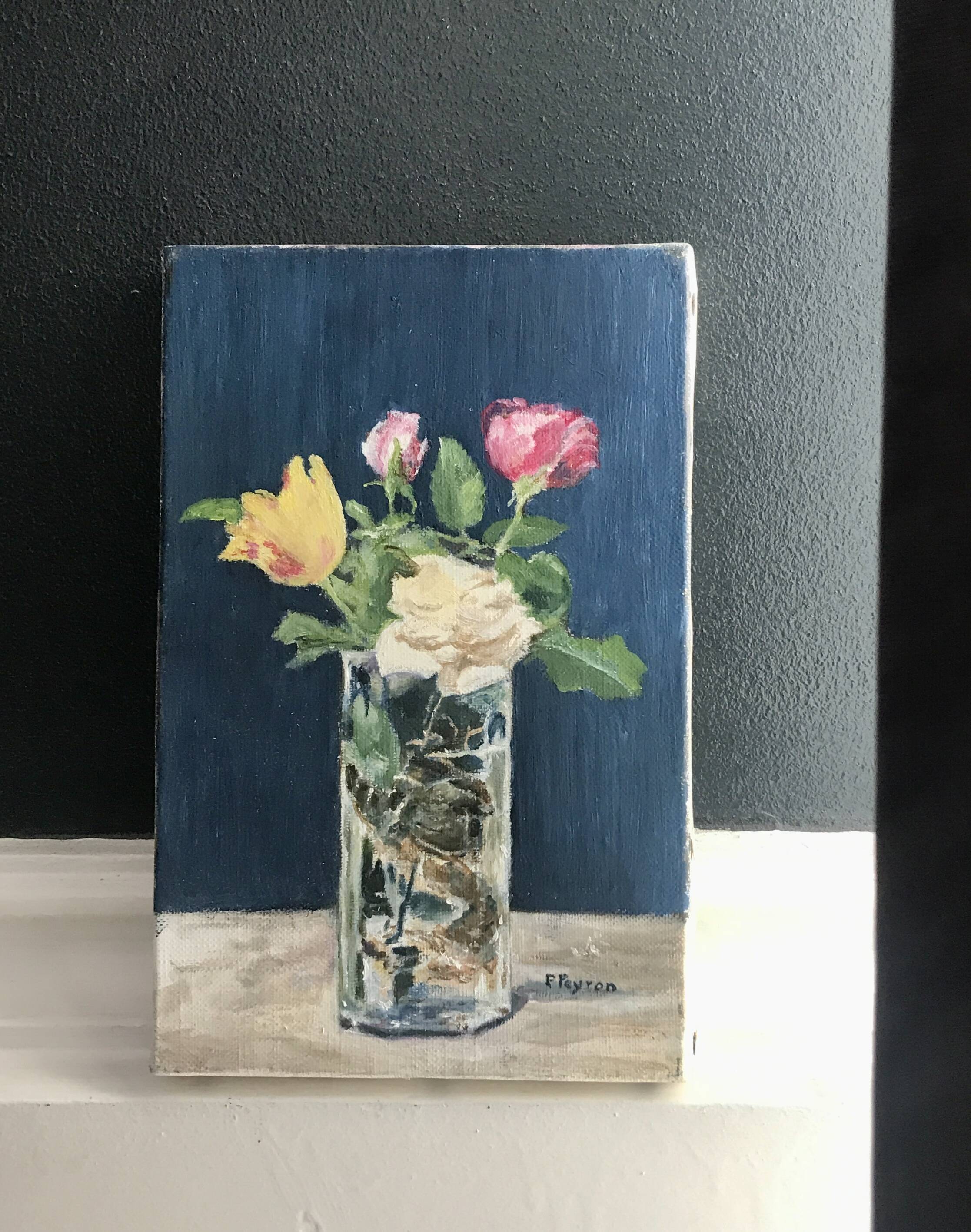Small oil on canvas bouquet of roses