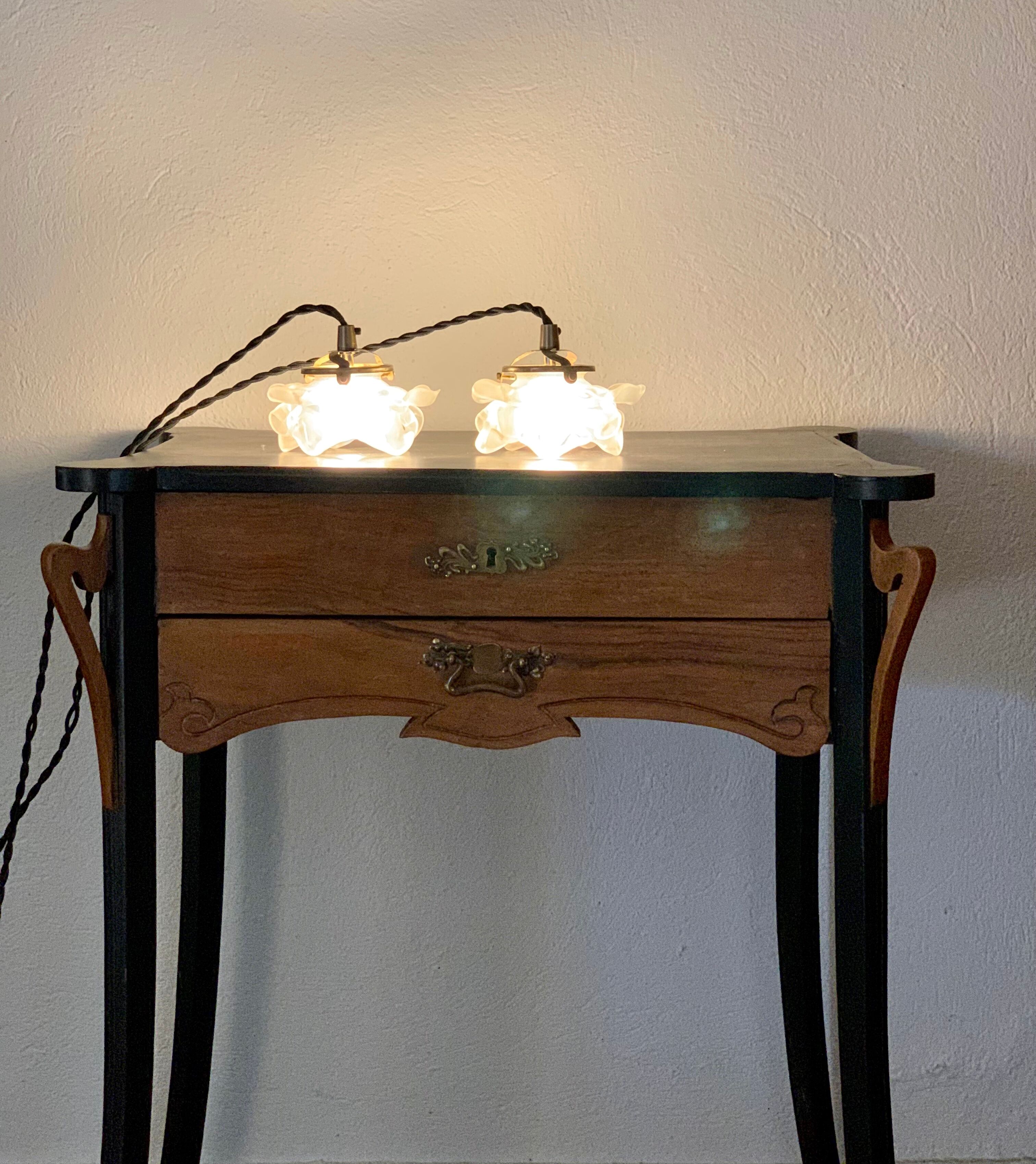 Pair of Art Deco glass rose petals