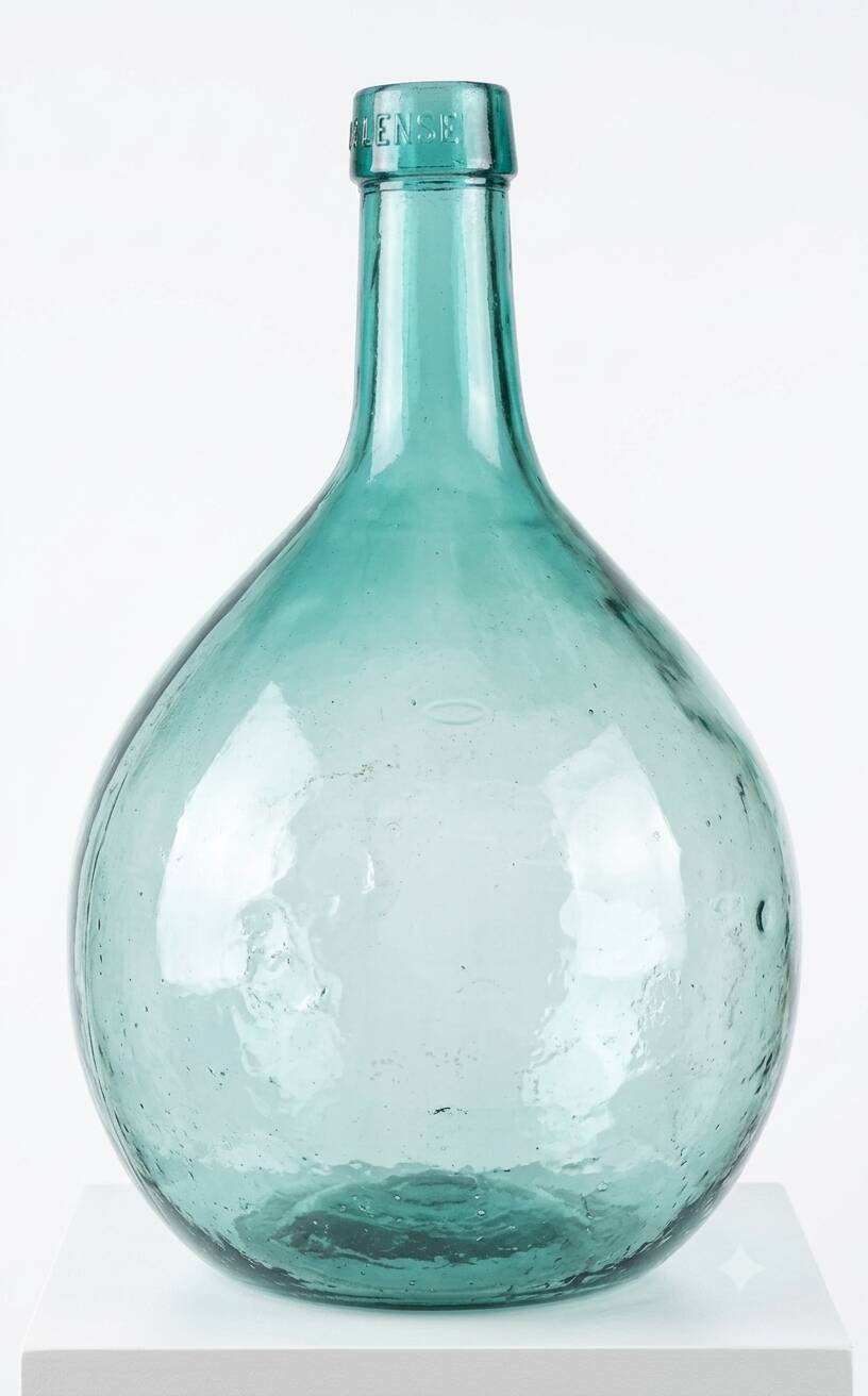 Old dame-jeanne signed v. ayelense - luminous turquoise glass