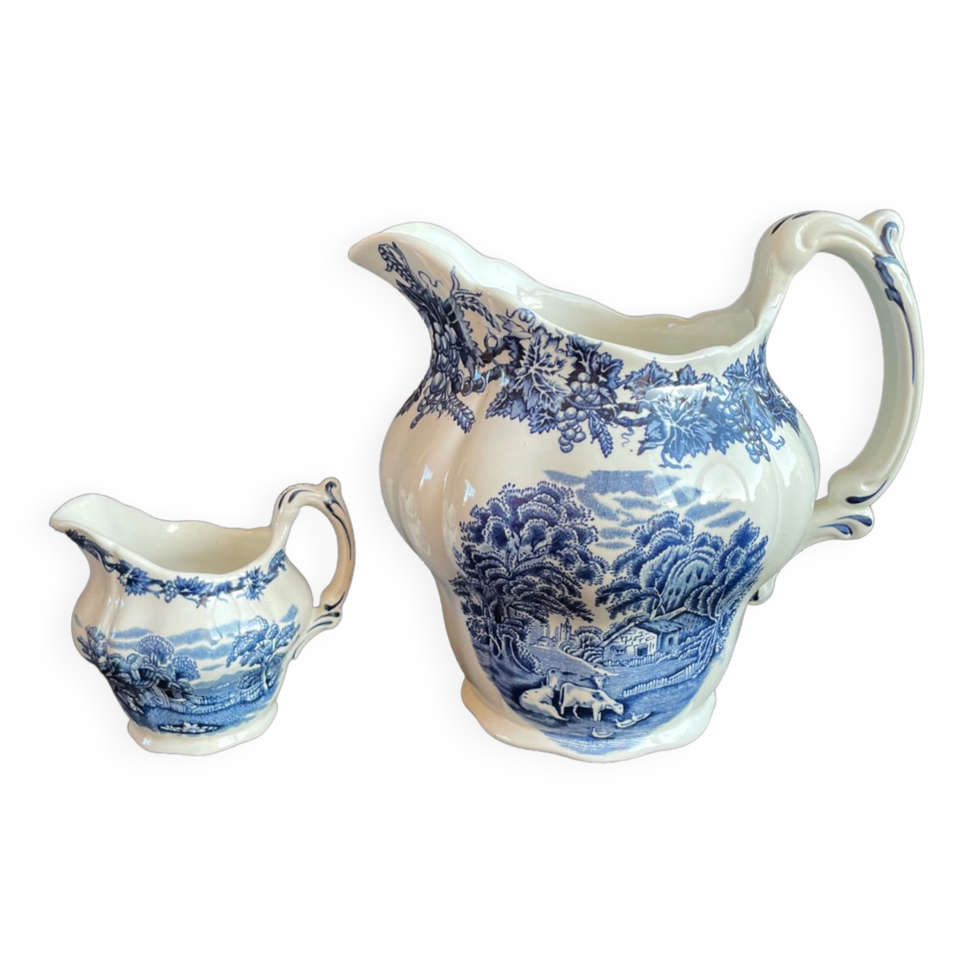 Set of 2 English porcelain pitchers