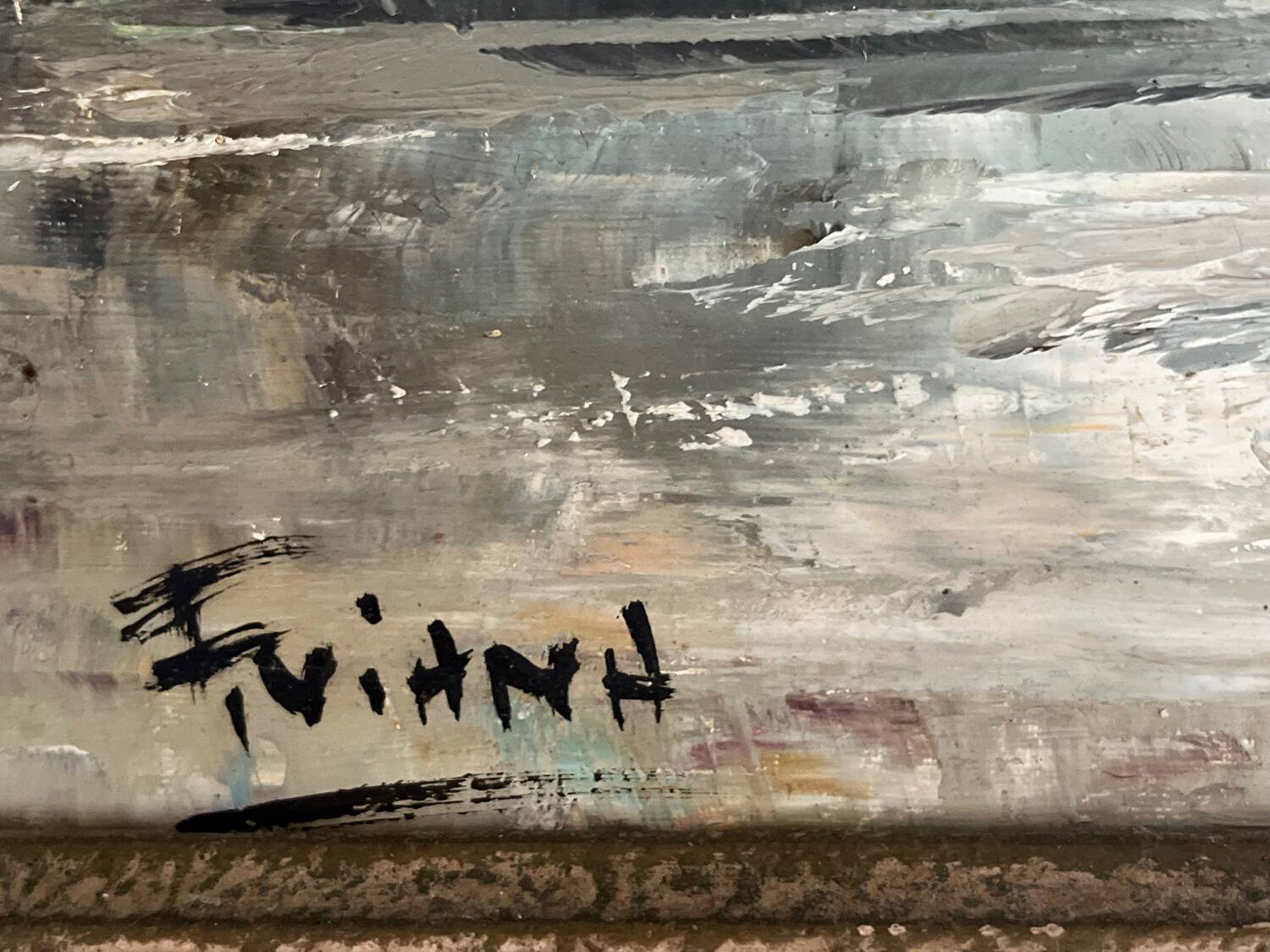 Tableau : Huile sur toile - ruelle animée au Portugal