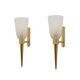 Pair of Mid-century Modern Italian Brass and Pulegoso Murano Glass Sconces