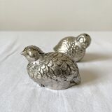 Salière et poivrière en métal argenté oiseaux vintage