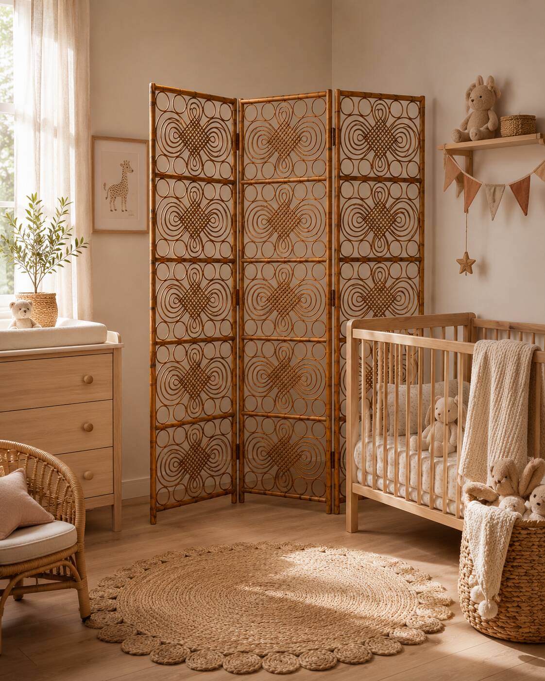 Vintage 1960s curved rattan screen