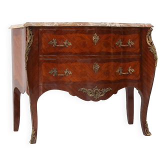 20th century Louis XV style chest of drawers with marble top, France ca. 1950
