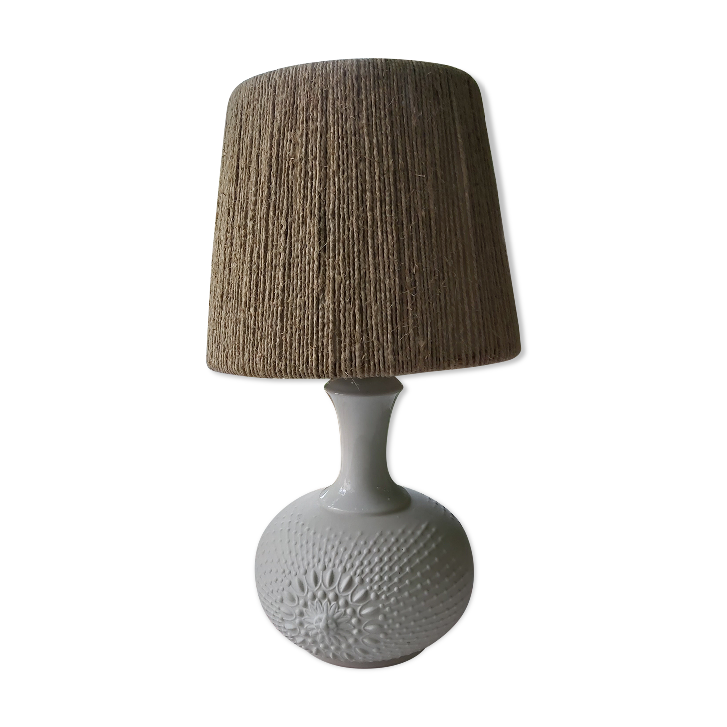 Vintage frosted glass lamp and rope lampshade