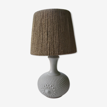 Lampe vintage en verre dépoli et abat-jour en corde