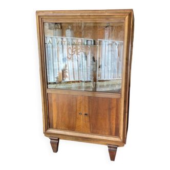 Art deco display cabinet in walnut and glass