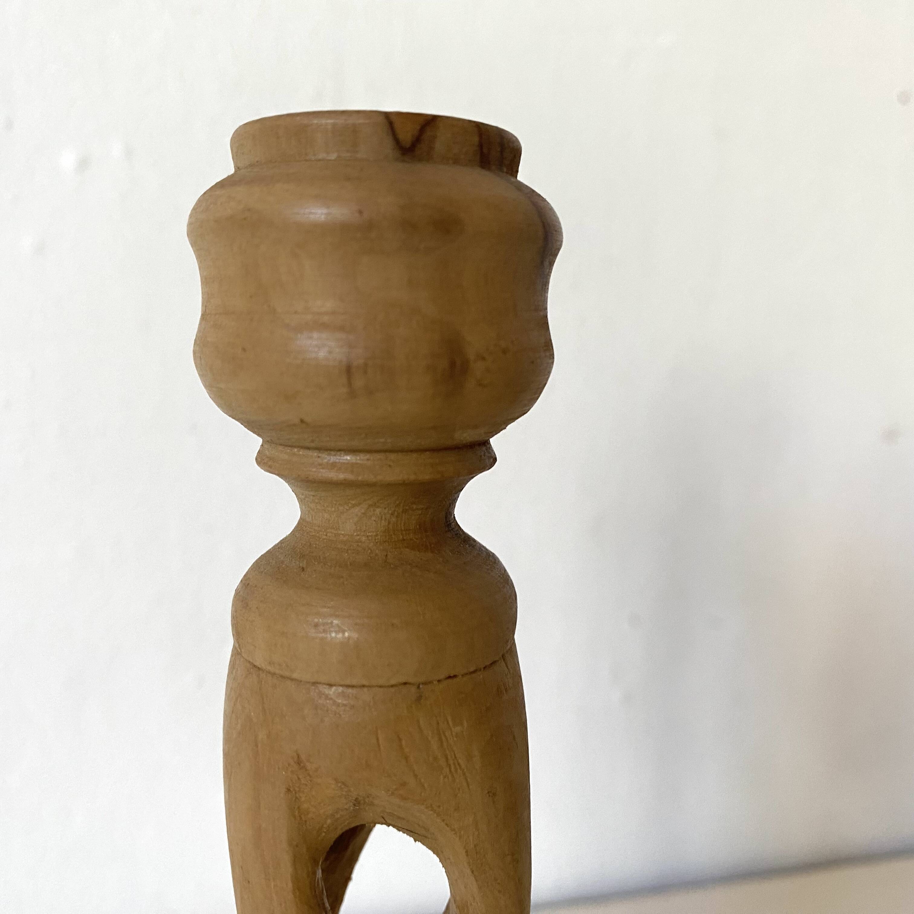 Carved olive wood candle holder