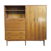 Combined modernist secretary, shelves, closet, wardrobe, vintage, 60s