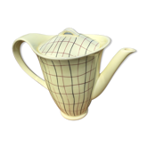 Cafetière année 50 beige jaune quadrillage fin noir et bordeaux