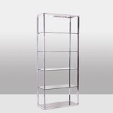 Pair of 6-shelf shelves with chrome-plated metal frames. 1970s.
