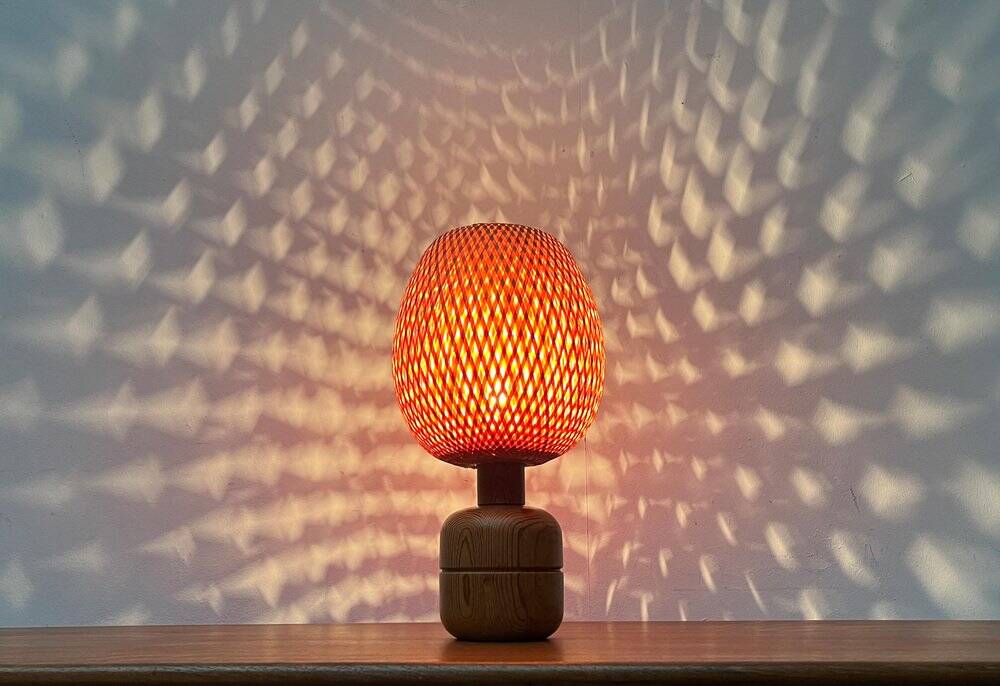 Vintage Scandinavian table lamp in bamboo and wood, 1970s.